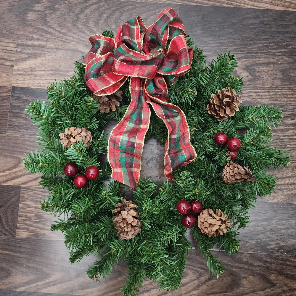 Kurt Adler 20 Inch Holiday Wreath with Pinecones, Berries And Bow